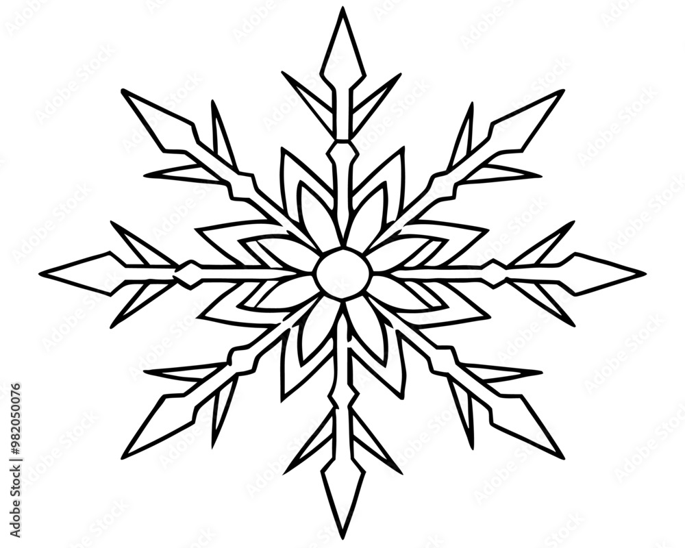 Naklejka premium doodle snowflake outline coloring book page line art drawing