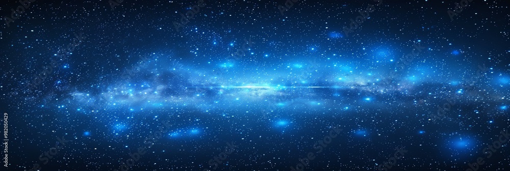 Obraz premium Vast Blue Galaxy Panorama With Bright Stars And Nebulae, Ideal For Space Exploration Background.