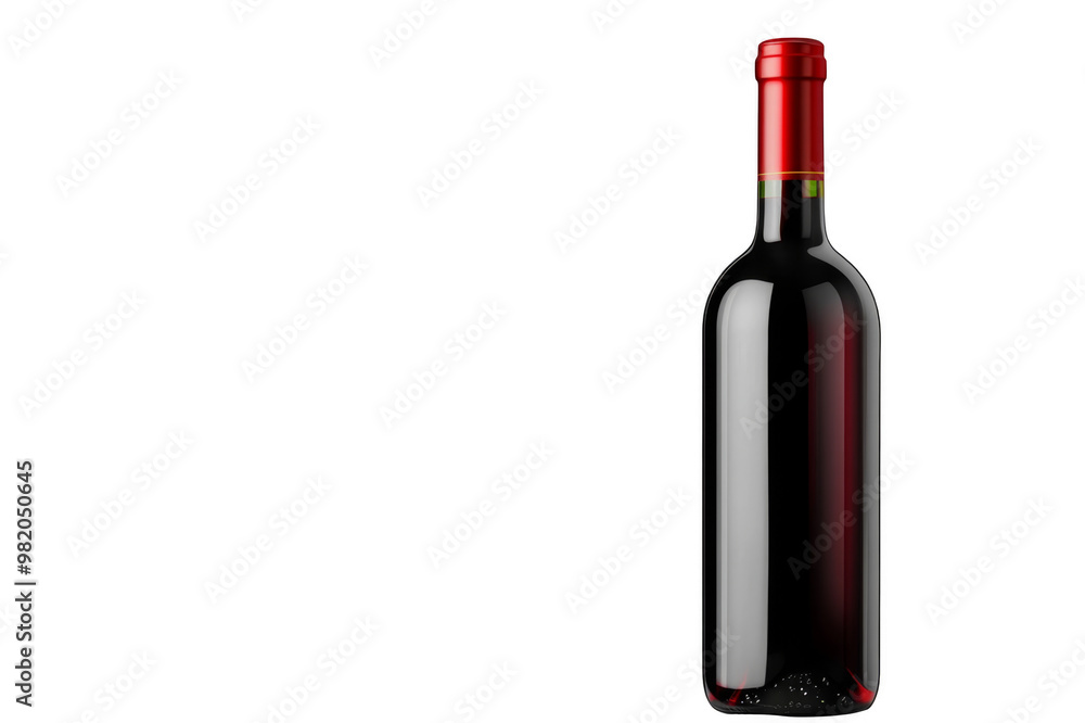 Sealed whole bottle of red wine with copy space on transparent background Sealed whole bottle of red wine with copy space on transparent background