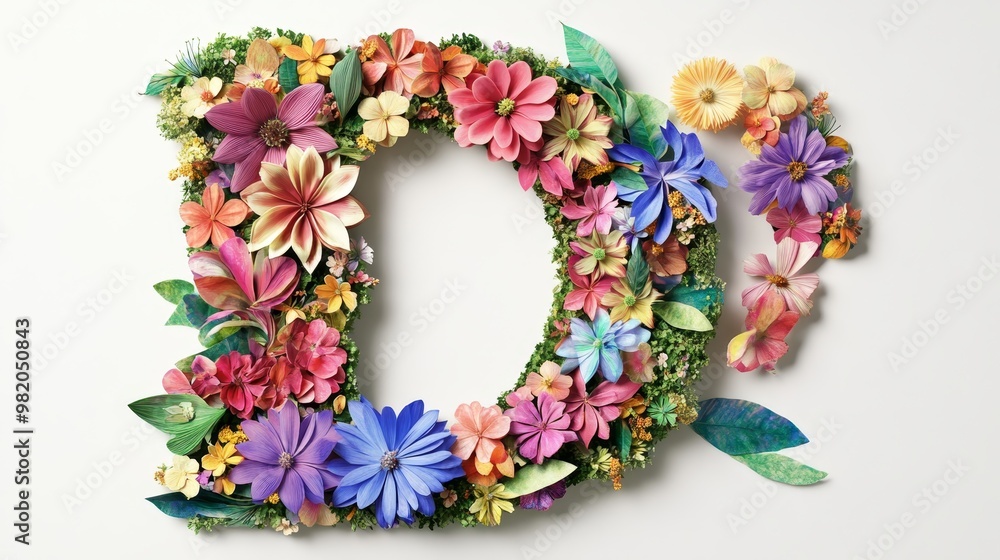 Floral alphabet crafted from vibrant flowers, adorned with delicate paper-cut letters. A vibrant collection for unique springtime ornamentation, summery designs, and diverse conceptual ideas. Floral alphabet crafted from vibrant flowers, adorned with delicate paper-cut letters. A vibrant collection for unique springtime ornamentation, summery designs, and diverse conceptual ideas.
