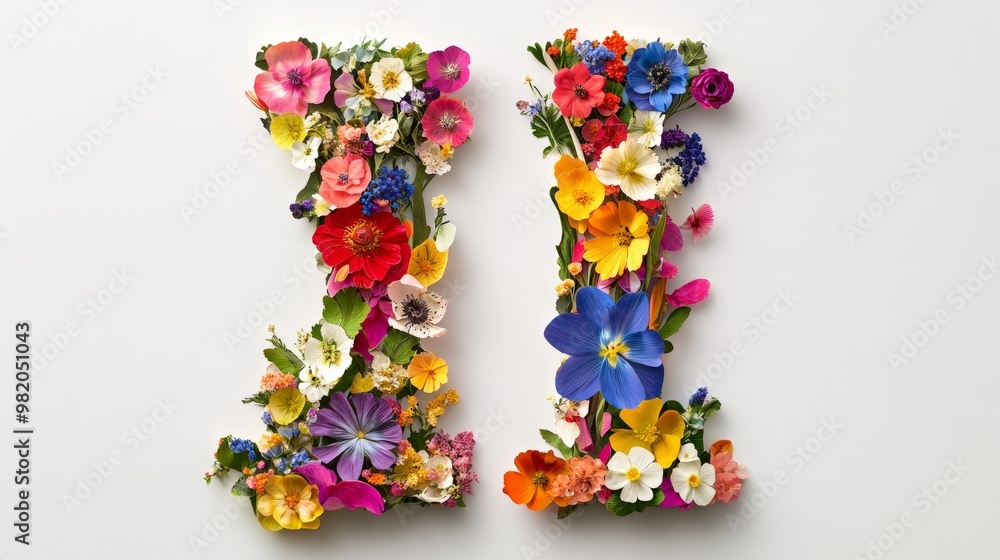 Floral alphabet crafted from vibrant flowers, adorned with delicate paper-cut letters. A vibrant collection for unique springtime ornamentation, summery designs, and diverse conceptual ideas. Floral alphabet crafted from vibrant flowers, adorned with delicate paper-cut letters. A vibrant collection for unique springtime ornamentation, summery designs, and diverse conceptual ideas.