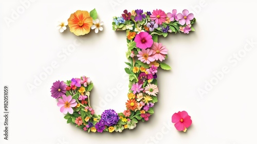 Floral alphabet crafted from vibrant flowers, adorned with delicate paper-cut letters. A vibrant collection for unique springtime ornamentation, summery designs, and diverse conceptual ideas.