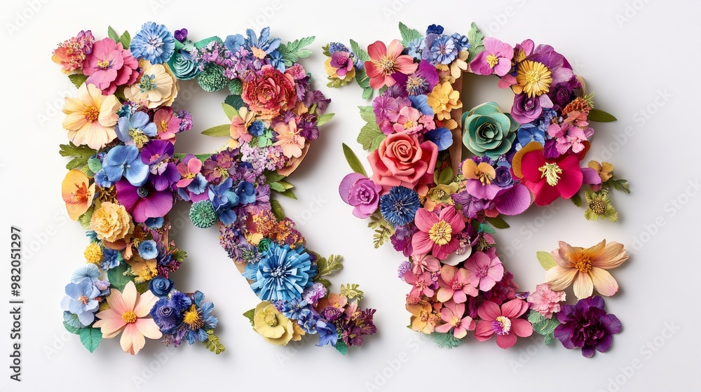 Floral alphabet crafted from vibrant flowers, adorned with delicate paper-cut letters. A vibrant collection for unique springtime ornamentation, summery designs, and diverse conceptual ideas. Floral alphabet crafted from vibrant flowers, adorned with delicate paper-cut letters. A vibrant collection for unique springtime ornamentation, summery designs, and diverse conceptual ideas.