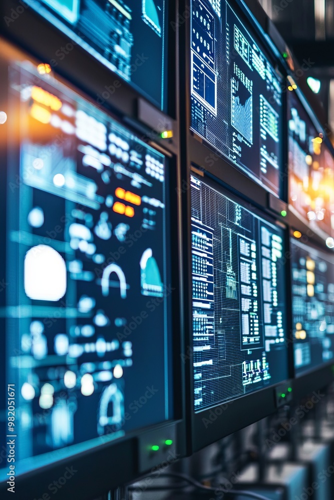 A Control Room Is Filled With Monitors Showing Data From Various Electronic Sensors. Operators Use The Data To Man A Control Room Is Filled With Monitors Showing Data From Various Electronic Sensors. Operators Use The Data To Man