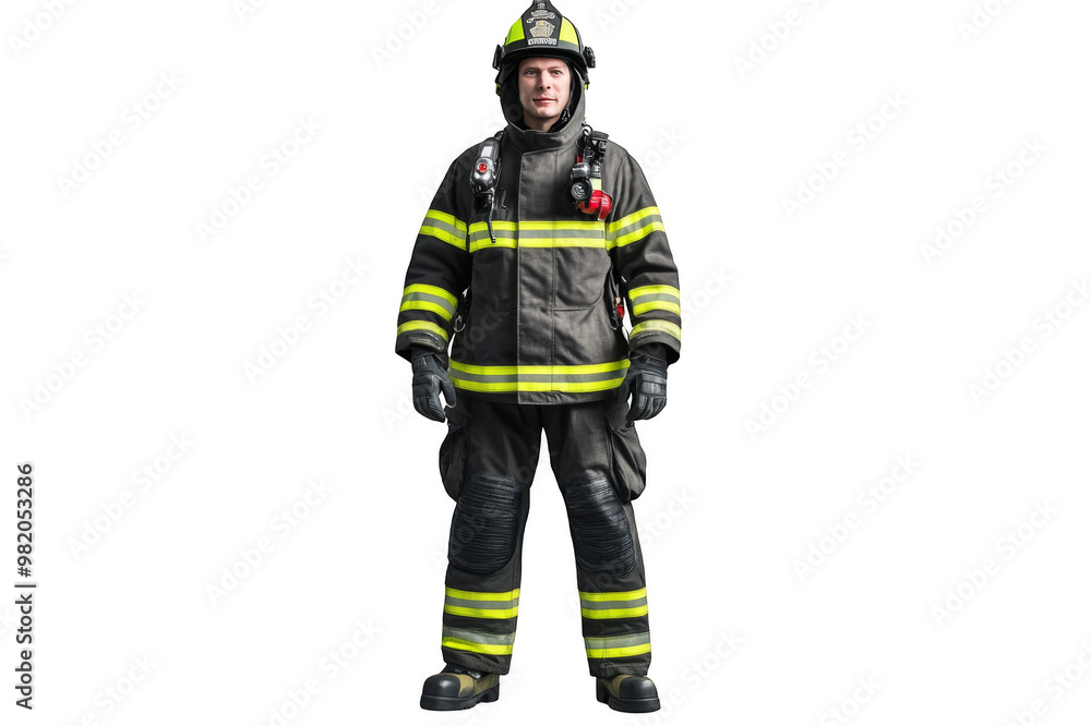 Firefighter in full growth on a transparent background Firefighter in full growth on a transparent background