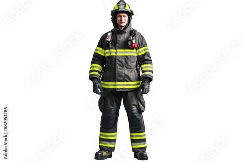 Firefighter in full growth on a transparent background