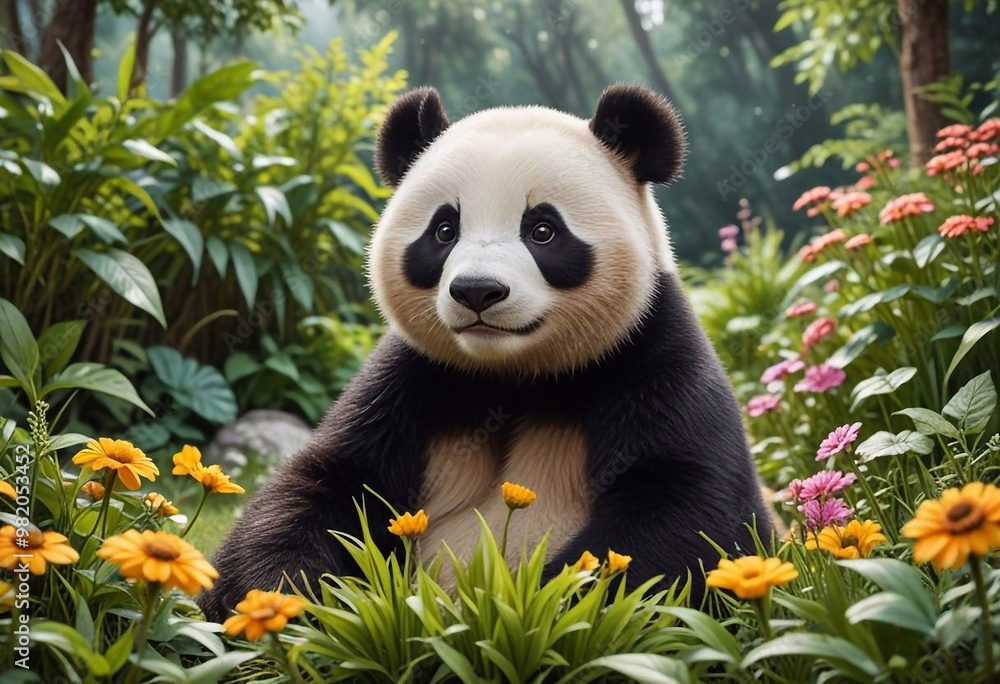 Obraz premium Panda bear close up on nature background