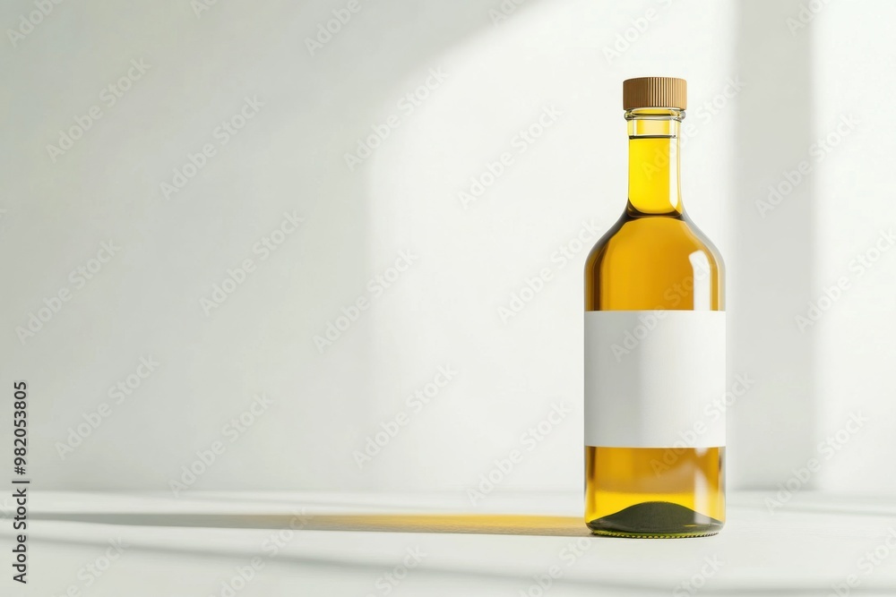 Sleek modern sunflower oil bottle design displayed in a bright interior setting with soft natural lighting Sleek modern sunflower oil bottle design displayed in a bright interior setting with soft natural lighting
