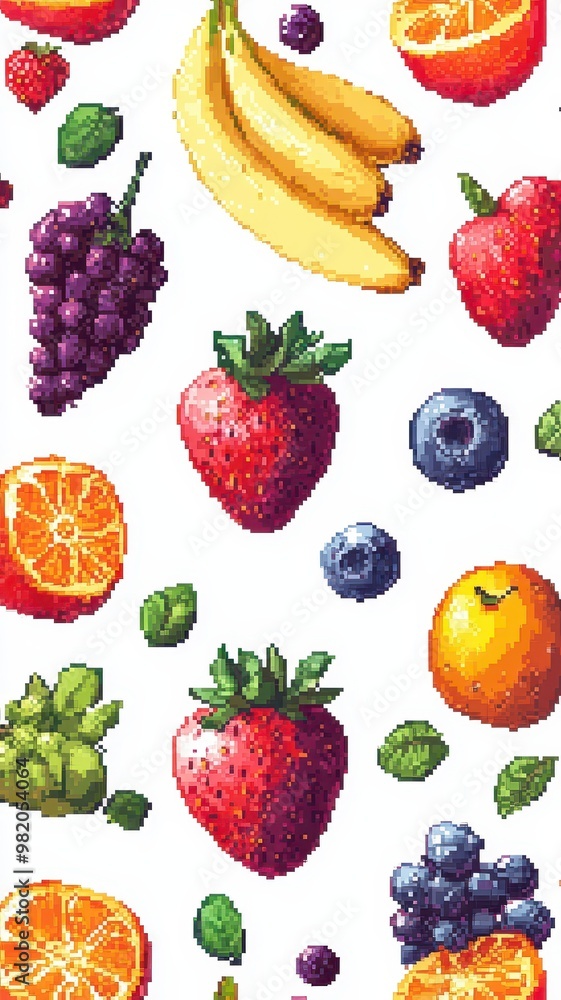 Pixel fruit icon set for games or mobile apps on color background, colorful pixel art with berries and exotic fruits, old style 8 bit icons,Retro pixel art food,vector collection,copy space. Pixel fruit icon set for games or mobile apps on color background, colorful pixel art with berries and exotic fruits, old style 8 bit icons,Retro pixel art food,vector collection,copy space.
