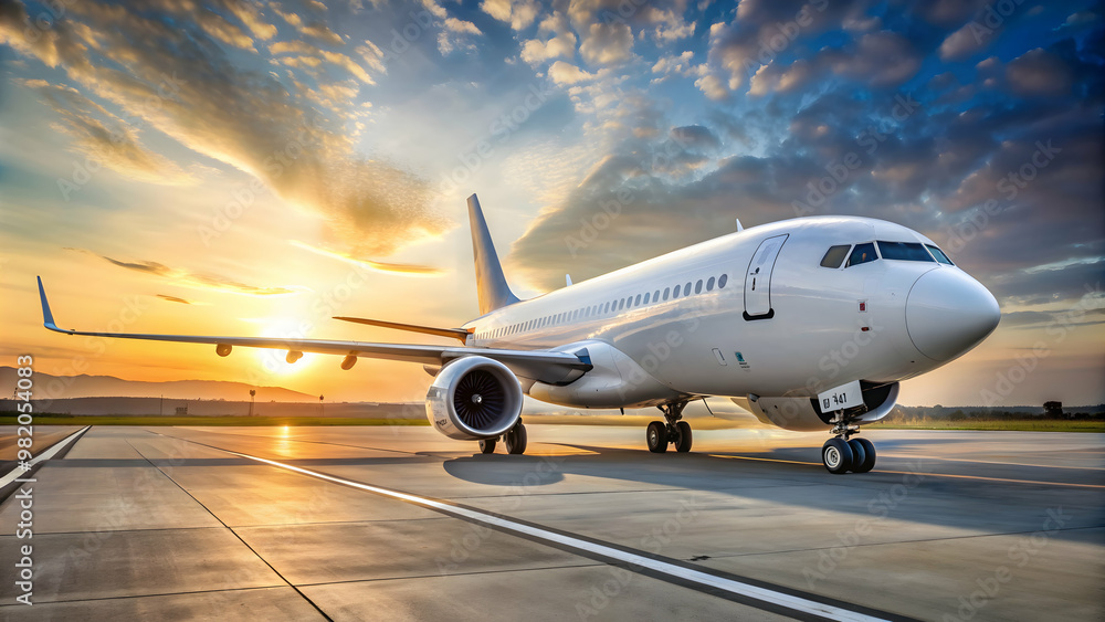 Obraz premium Airplane parked on the tarmac at the airport, aircraft, travel, transportation, aviation, landing, departure, arrival