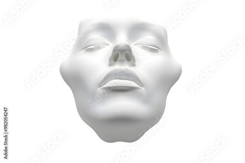 White statue face made of gypsum isolated on transparent background