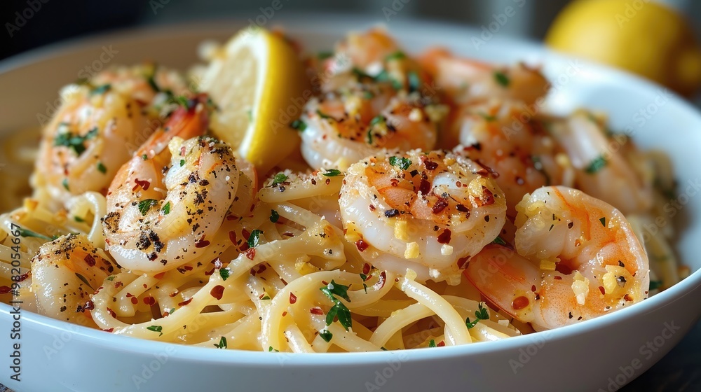 Lemon Garlic Shrimp Pasta. Generative AI. Lemon Garlic Shrimp Pasta. Generative AI.