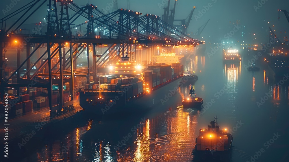 Intelligent data detection of shipping port, dark tone, very scientific and technological. Generative AI. Intelligent data detection of shipping port, dark tone, very scientific and technological. Generative AI.
