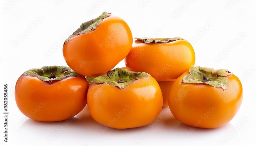 Autumnal delight: a group of ripe, orange persimmons Autumnal delight: a group of ripe, orange persimmons