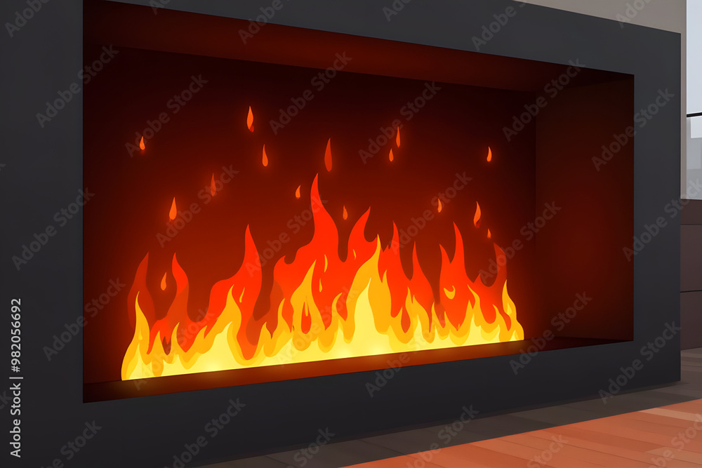 Fototapeta premium Stylish modern fireplace with vibrant flames creating a warm atmosphere