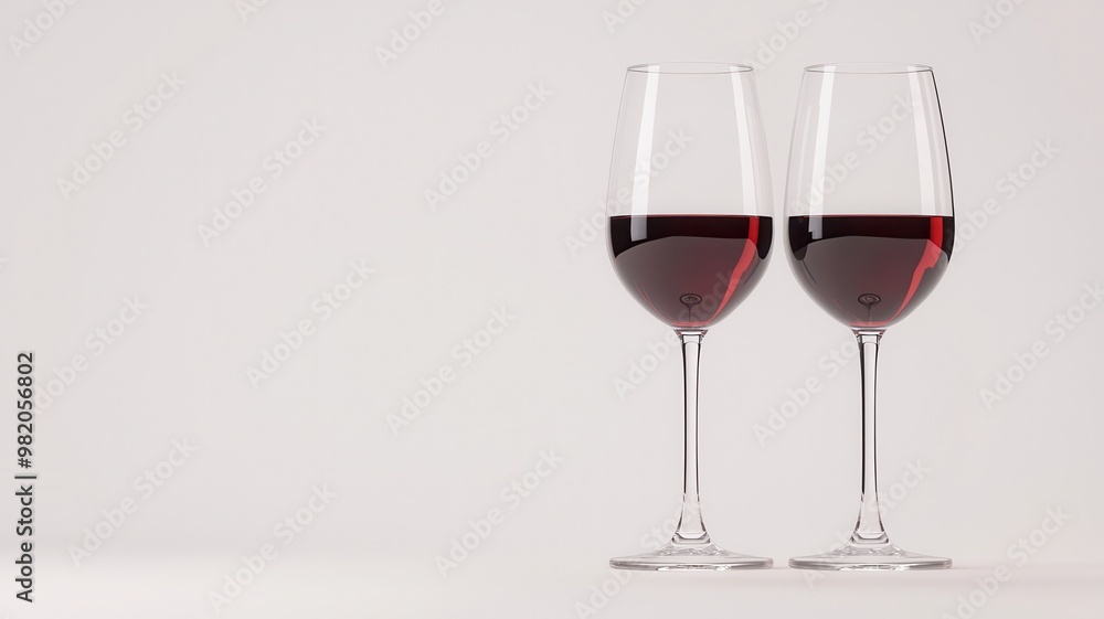 Elegant red wine glasses filled with rich red wine on a minimalist background, perfect for romantic or celebratory occasions. Elegant red wine glasses filled with rich red wine on a minimalist background, perfect for romantic or celebratory occasions.