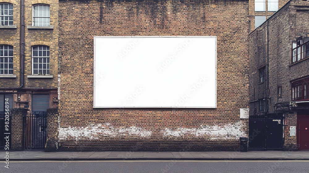 custom made wallpaper toronto digitalUltra Realistic Wide-Lens Photography: Large White Billboard on a Brick Wall in a London Street