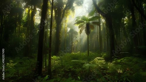 熱帯雨林の樹木と植物。深い森の中。環境保護｜Rainforest trees and plants. Deep forest. Environmental protection. photo