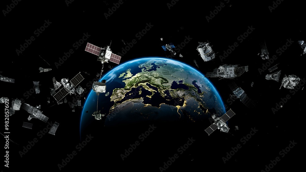 Fototapeta premium Debris concept image. Space junk, conceptual art work.｜デブリのコンセプトイメージ。宇宙ゴミ、コンセプチュアルアート作品