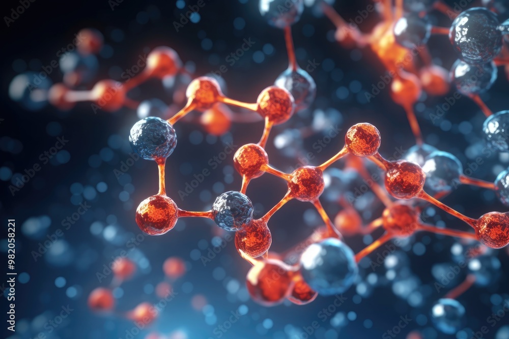 Close-up of intricate molecular structures showcasing vibrant atom connections in a dark background emphasizing scientific exploration. Generative AI Close-up of intricate molecular structures showcasing vibrant atom connections in a dark background emphasizing scientific exploration. Generative AI