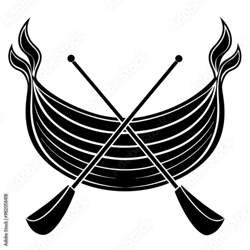A boat with oars on the water , pattern