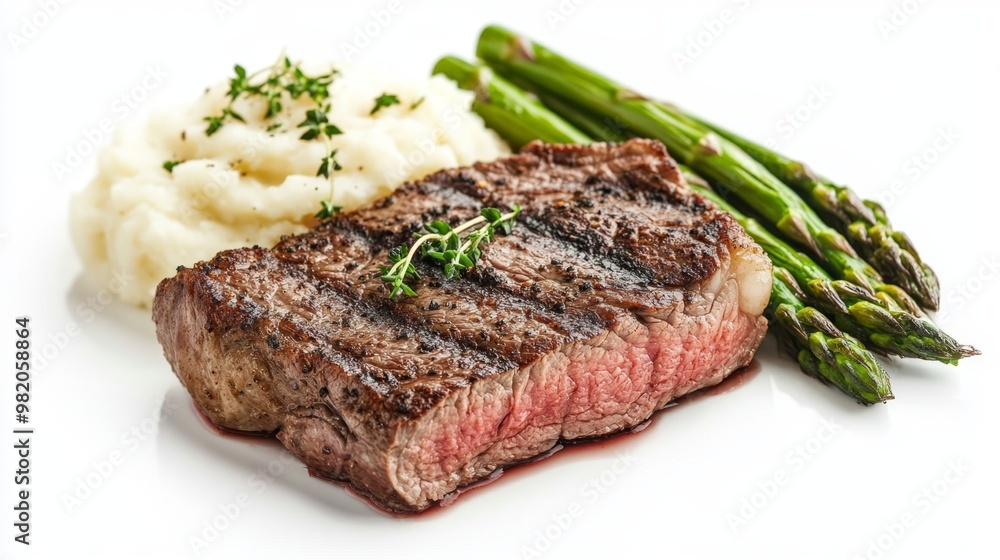 Seared steak with a golden crust served with asparagus Seared steak with a golden crust served with asparagus