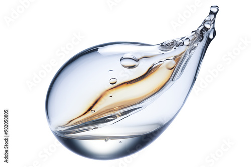 Drop with blue and yellow liquid isolated on transparent background.