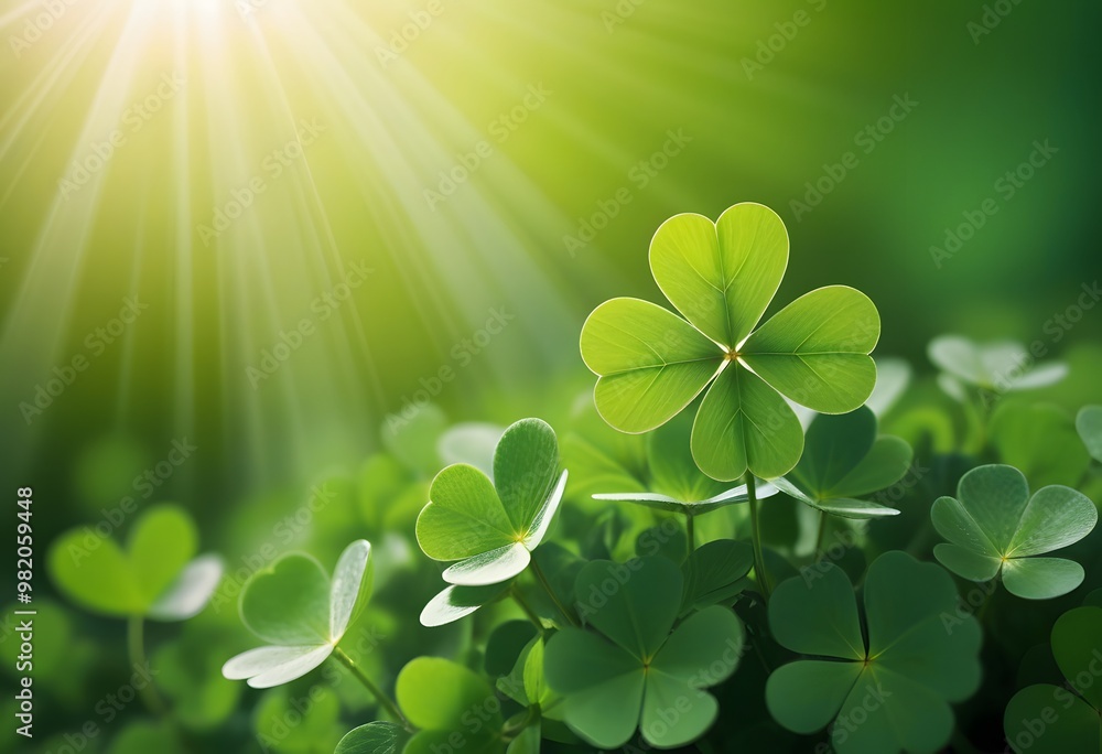 Obraz premium Fresh clover leaves on green background. St. Patrick's Day celebration 