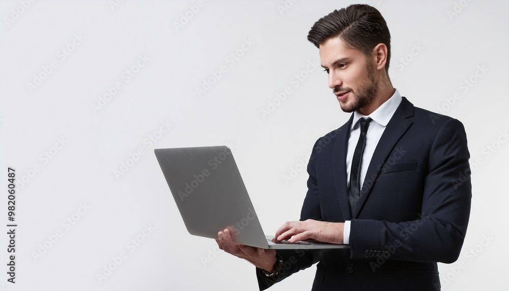 Business Professional Using Laptop - Technology and Innovation in Modern Work Environment Business Professional Using Laptop - Technology and Innovation in Modern Work Environment