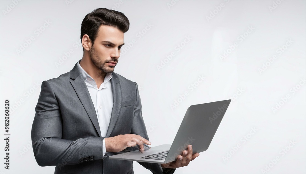 Business Professional Using Laptop - Technology and Innovation in Modern Work Environment Business Professional Using Laptop - Technology and Innovation in Modern Work Environment