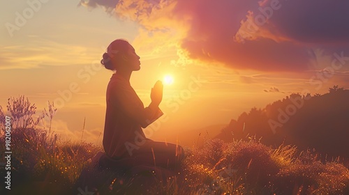 Beautiful Serene Sunset Meditation Scene