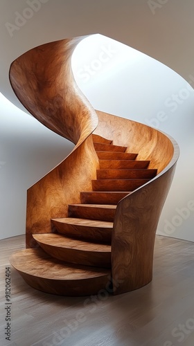 Artistic Wooden Spiral Staircase in a Modern Interior Design Showcase Featuring Smooth Curves and Natural Light photo