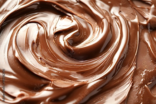 Melted milk chocolate is swirling, creating a tempting texture that could be used as a background for any food-related design. Its glossy finish adds to the richness of this image