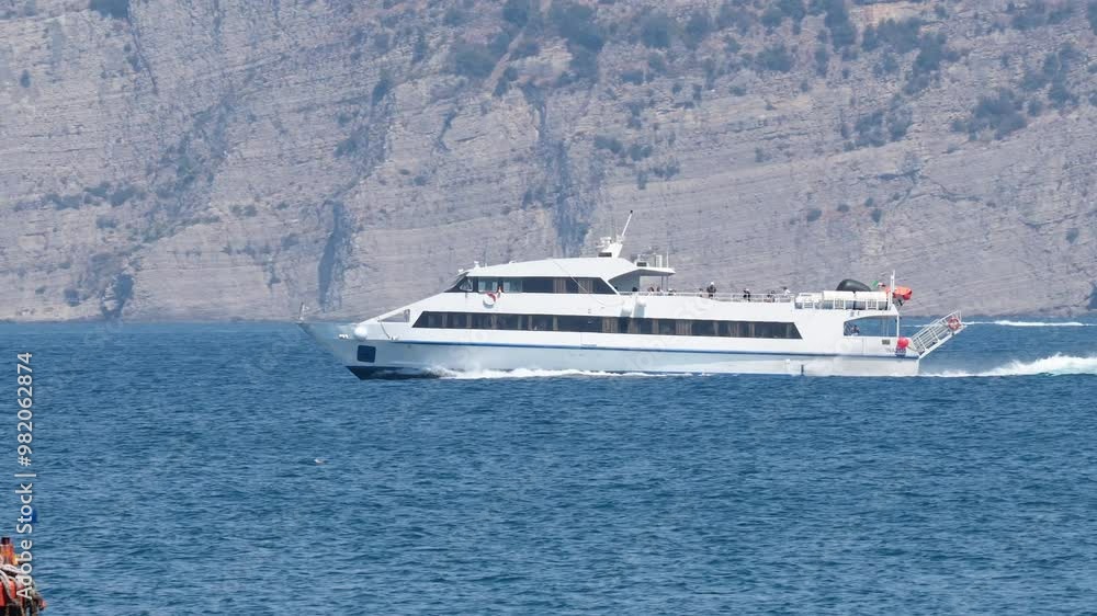 Passenger Ship Sailing Near Sorrento Cliffs