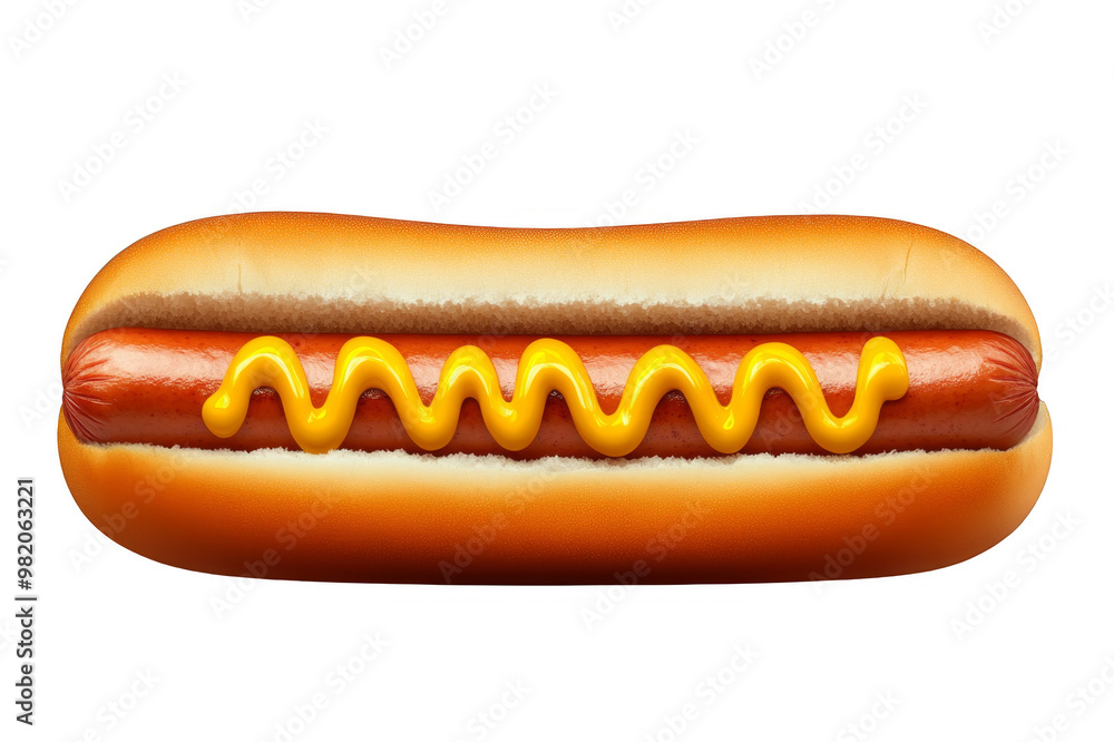 Juicy hot dog with mustard on a transparent background