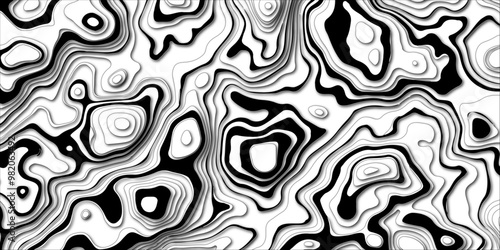 Black and white abstract topography topology seamless line map vintage vector background.