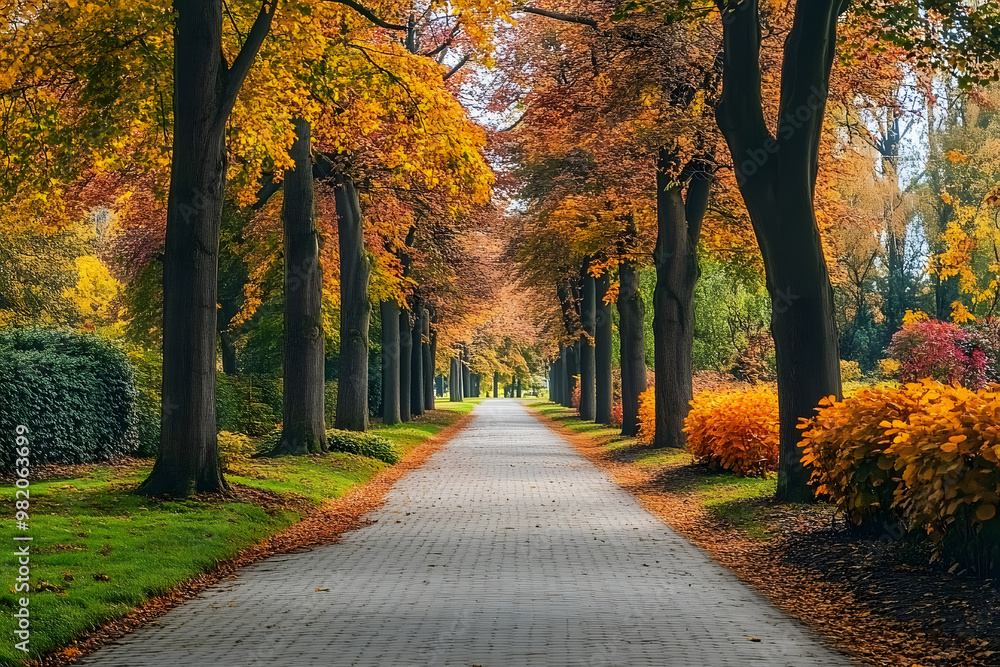 Naklejka premium A tree alley in the park in autumn