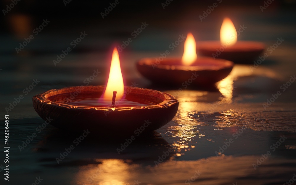 Happy Diwali Diya lamps lit during Diwali, Hindu festival of lights celebration. Diwali diya oil lamps holiday background. Creating a festive and decorative composition Happy Diwali Diya lamps lit during Diwali, Hindu festival of lights celebration. Diwali diya oil lamps holiday background. Creating a festive and decorative composition