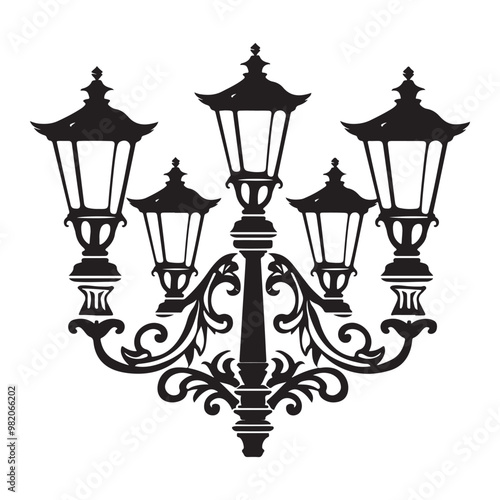 Isolated vintage lamppost, Vintage Garden Lamp Silhouette street light vector illustration