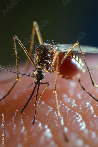 Wallpaper Mural Close-up View of a Mosquito Feeding on Human Skin, Capturing Its Delicate Features in a Natural Setting Torontodigital.ca