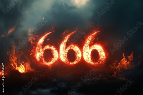 Glowing Numbers 666 Rise From Smoky Background, Evoking a Sense of Mystery and Dark Themes in a Dramatic Setting