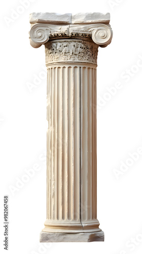 Ancient Greek column isolated on transparent background