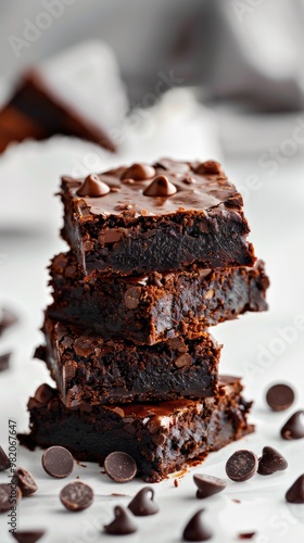 Delicious Chocolate Brownies Stacked with Chips