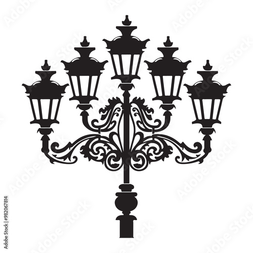 Isolated vintage lamppost, Vintage Garden Lamp Silhouette street light vector illustration