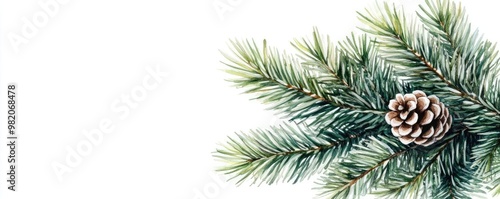 Pine tree needles, winter greenery bouquet, watercolor illustration, soft brushstrokes, botanical design, hand-drawn effect