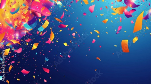 Dynamic Banner Featuring Colorful Confetti Against Deep Blue Background