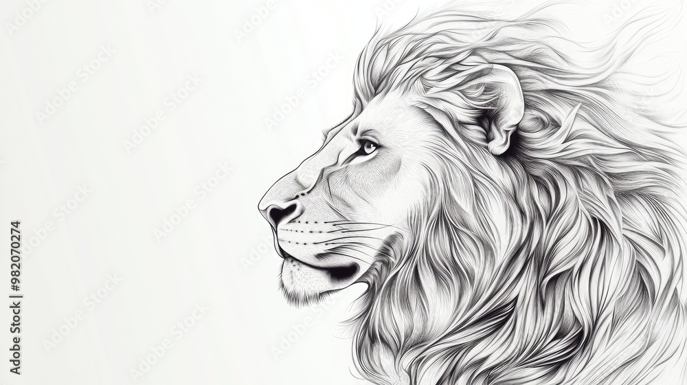 Obraz premium A majestic lion vector art illustration, featuring sharp, flowing lines and detailed mane, placed on a bright white background