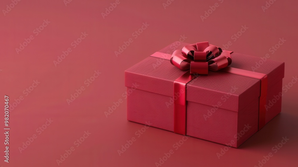A vibrant red gift box with a decorative bow, set against a matching red background, perfect for celebrations and special occasions. A vibrant red gift box with a decorative bow, set against a matching red background, perfect for celebrations and special occasions.