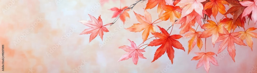 Maple leaves, vibrant reds and oranges, autumn breeze, watercolor style Maple leaves, vibrant reds and oranges, autumn breeze, watercolor style