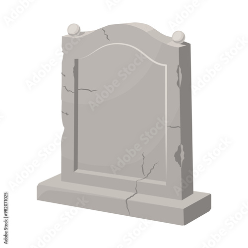 Ancient stone tombstone for cemetery theme design. Autumn holiday of all saints. Halloween celebration. Funeral homes and farewell ceremonies for the dead. Vector illustration